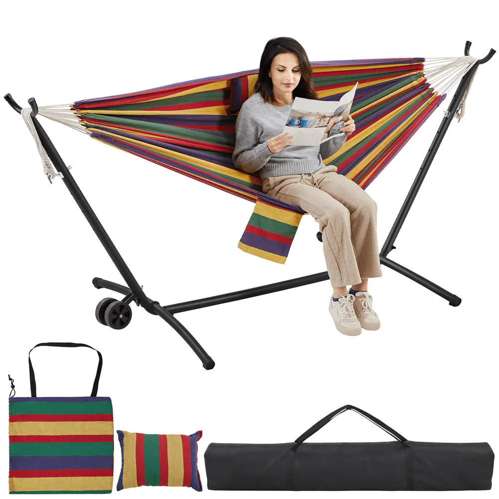 2-people Outdoor Hammock with Wheeled Stand Z75623