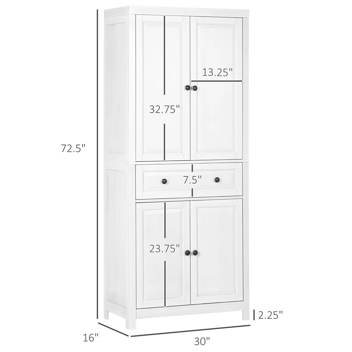 White Pinewood Kitchen Pantry Storage Cabinet Y7558