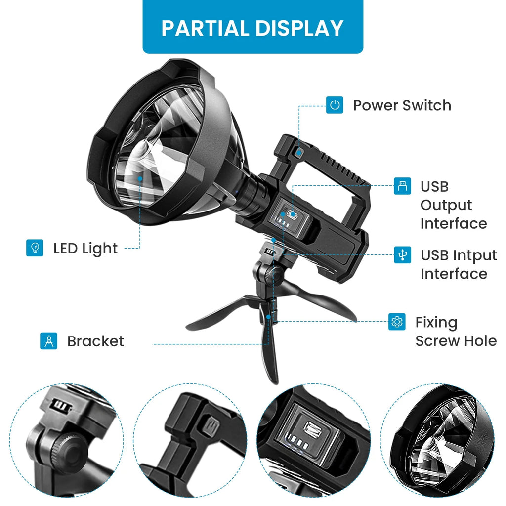 50000 Lumens Super Bright LED USB Rechargeable Waterproof Flashlight E834