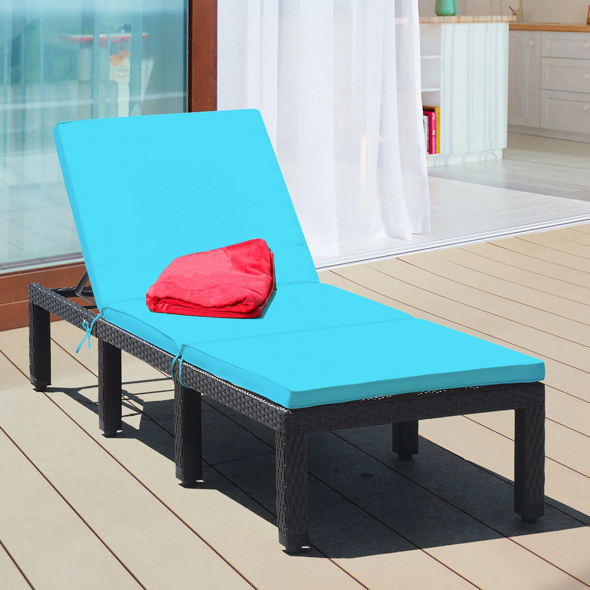 Patio Rattan Lounge Chair Height Adjustable Turquoise N5394