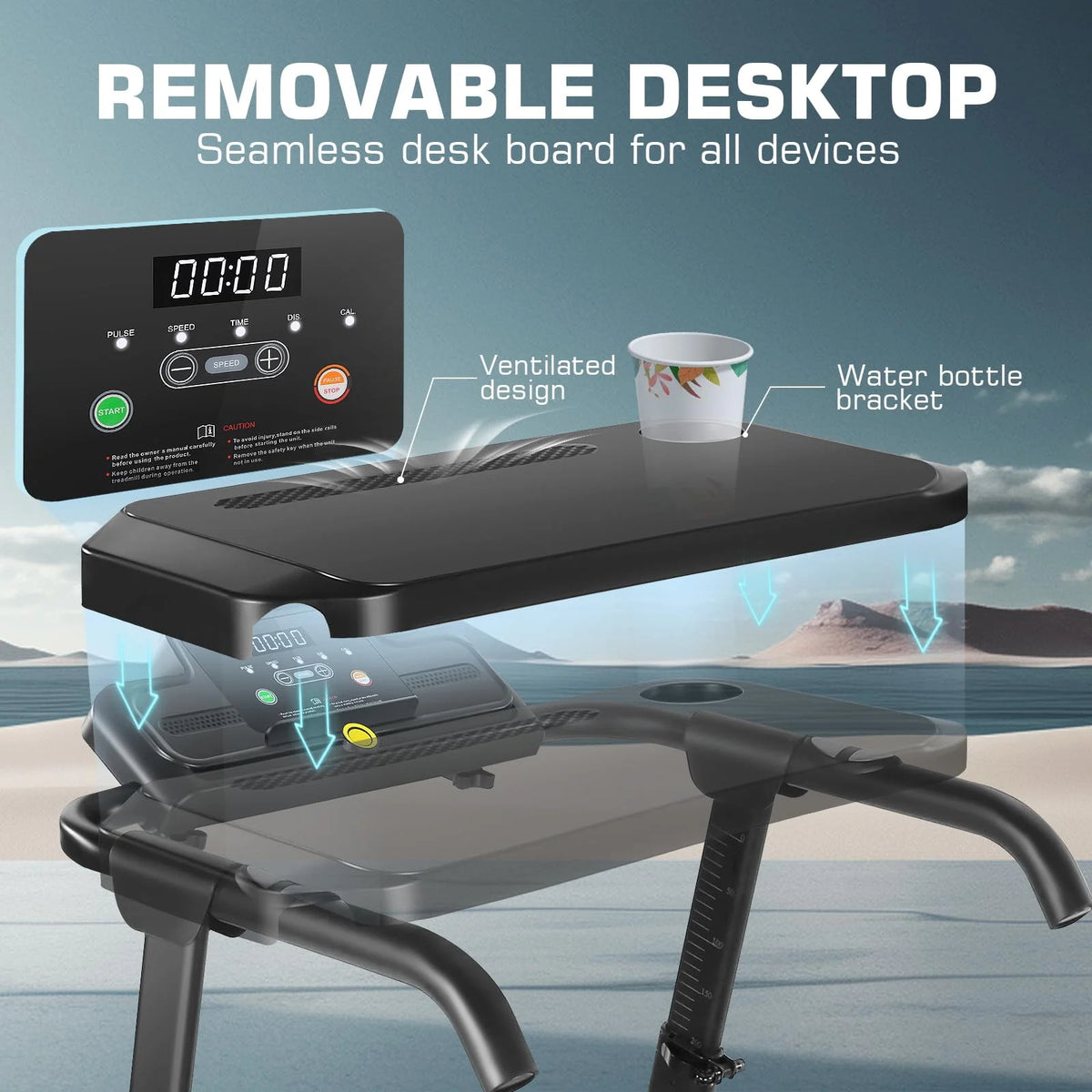 Folding Treadmill with Removable Desk, Adjustable Height, 300lb Weight Capacity, White D692557