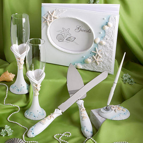 Beach Ocean Theme Wedding Reception Guest Book Flutes Serving Set X517487