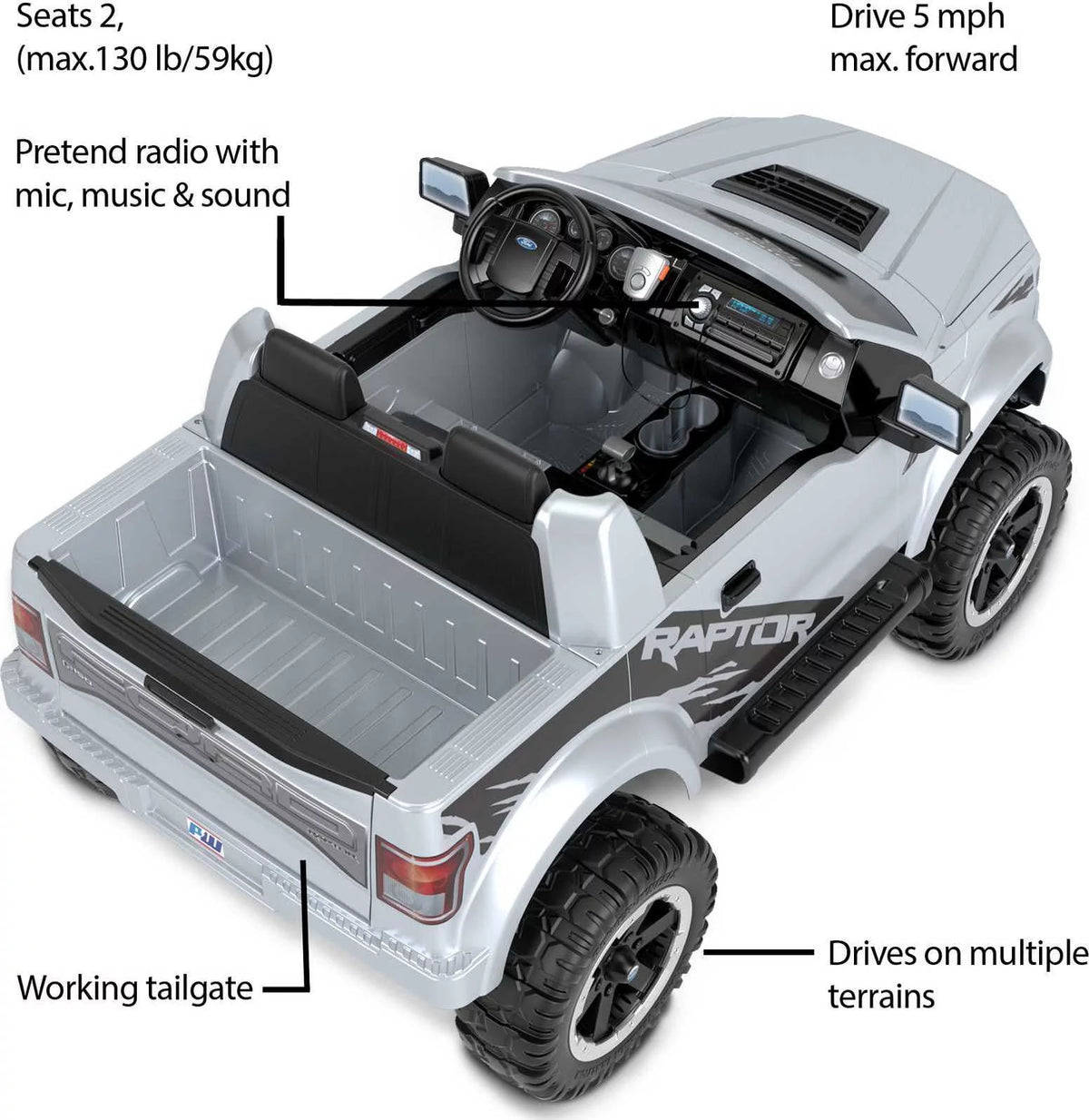 12V Battery-Powered Ride-On Vehicle with Music Sounds & Microphone O5811