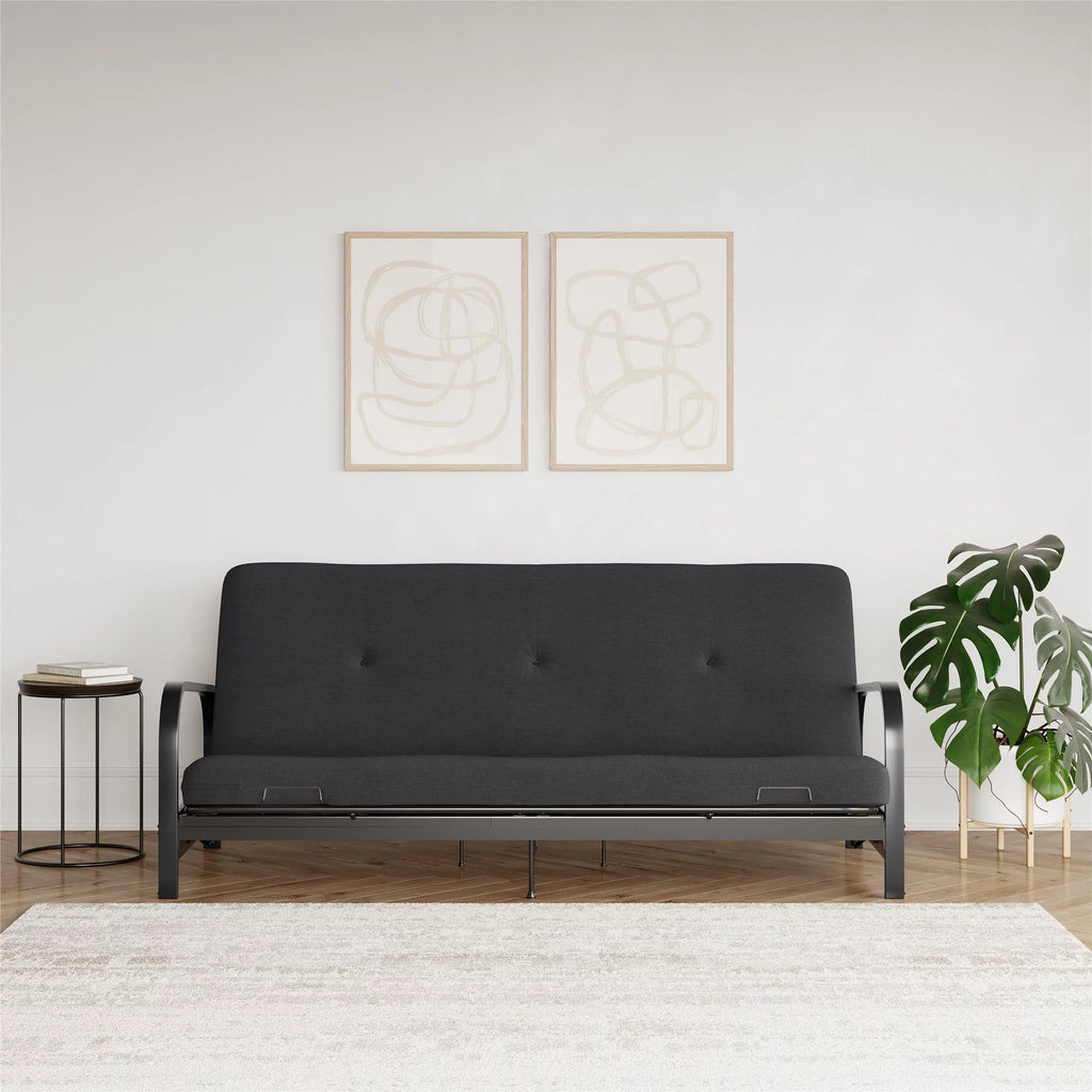 6-Inch Futon Mattress with Tufted Cover, Full, Light Gray Linen B541