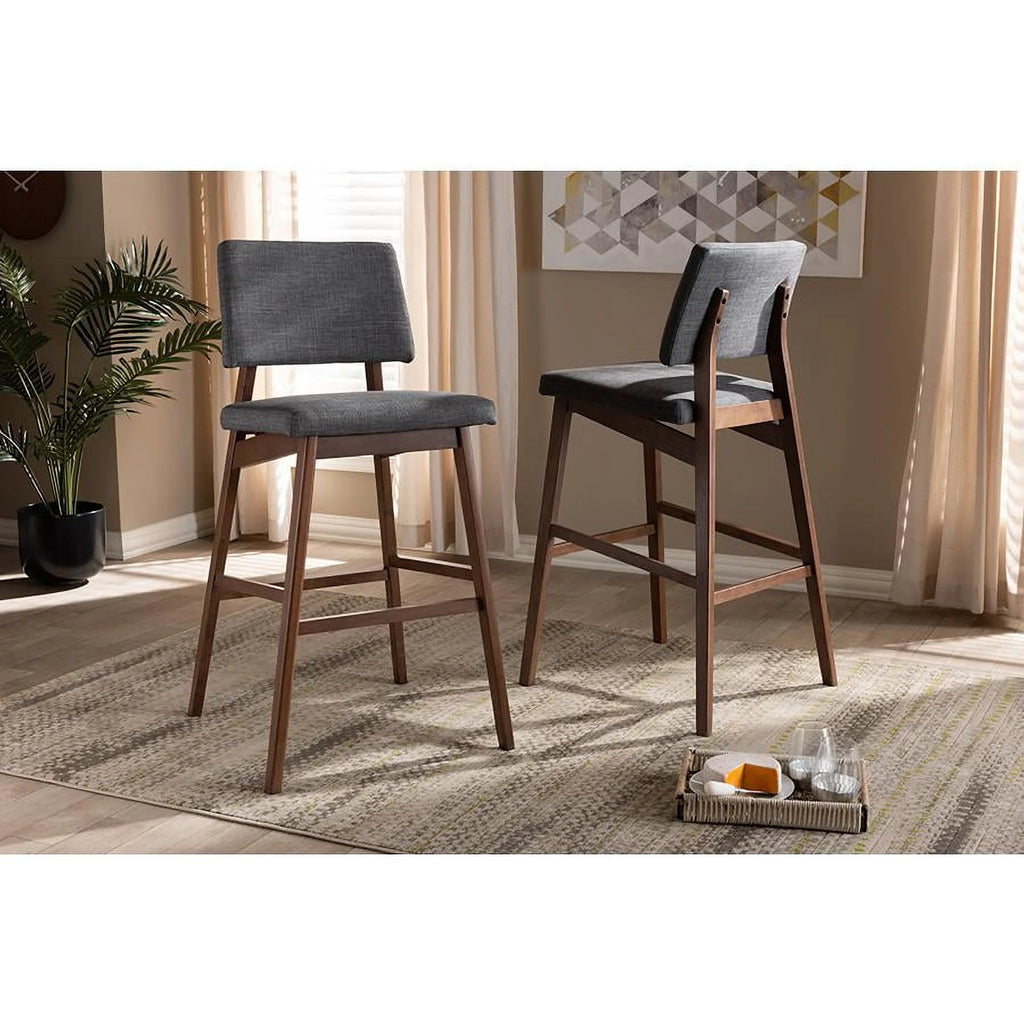 Dark Gray Fabric Upholstered Wood Bar Stool Set of 2 B938