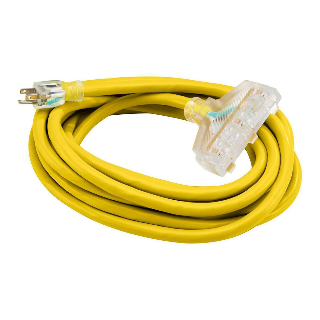 Yellow 25 ft. 10/3 Gauge Triple-Tap Extension Cord I2576