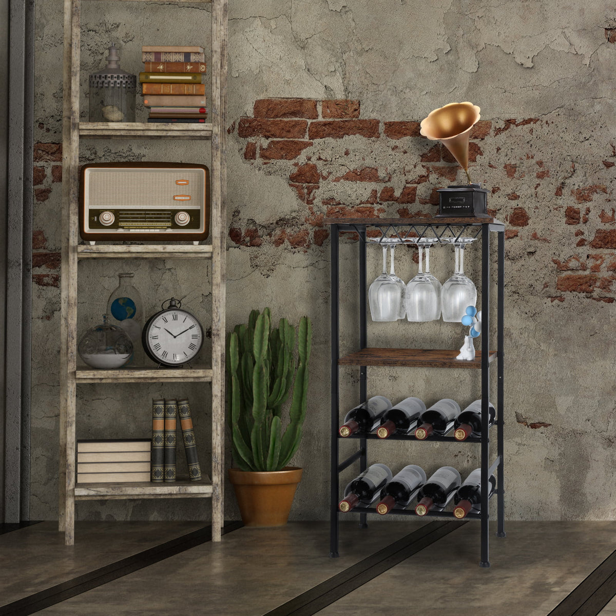 Freestanding Metal and Wood Wine Rack Table H193800