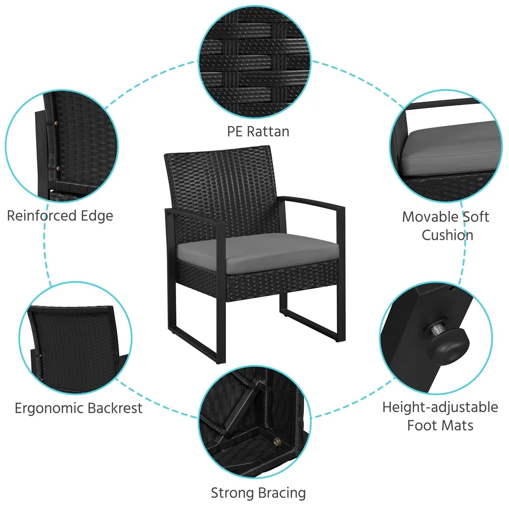 3-piece Patio Rattan Chairs & Table Set with Cushions T458300