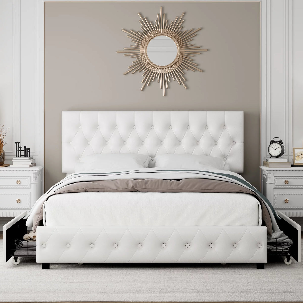 Queen Size Velvet Storage Bed with 4 Drawers R204