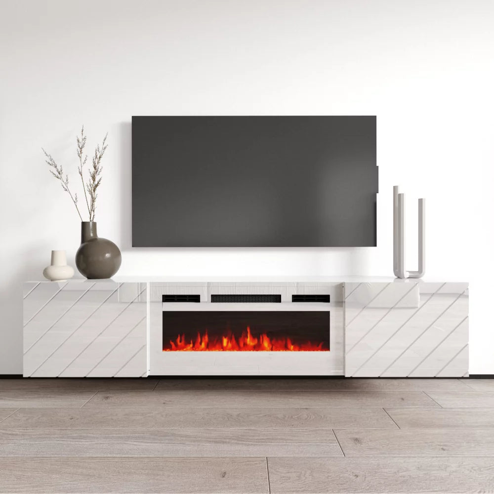 72" High Gloss Floating Fireplace TV Stand U716