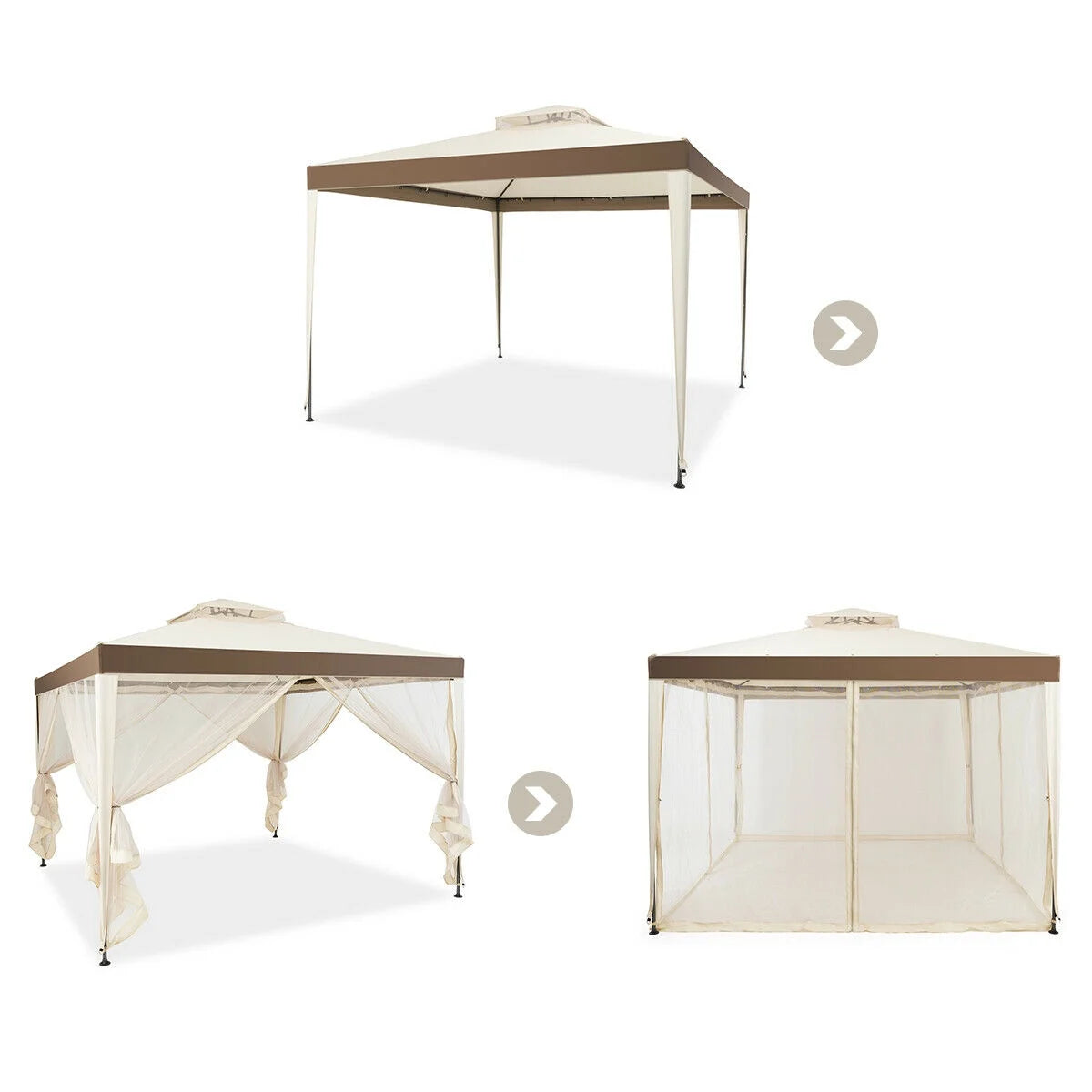 10'x 10' Beige Canopy Gazebo with Mosquito Netting O464306