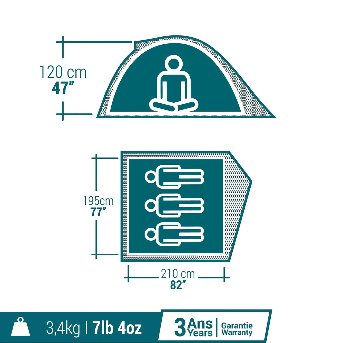 3 Person Waterproof Dome Camping Tent T3894