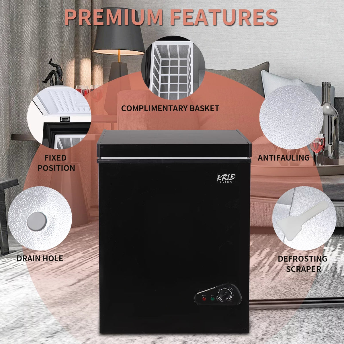 3.5 Cu.Ft Black Chest Freezer with Removable Basket Y95258
