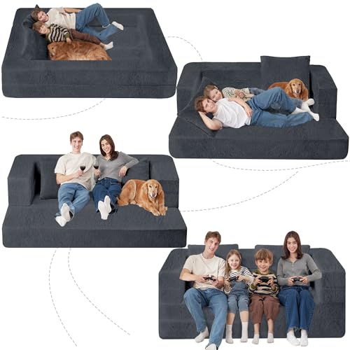 Faux Fur Convertible Bean Bag Sofa Bed with Pillow K65477