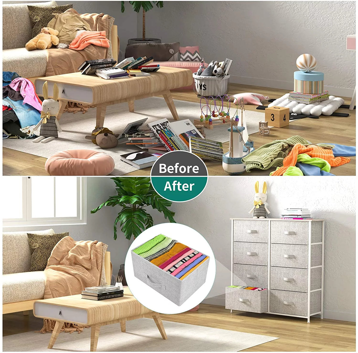 Light Grey 8 Drawer Fabric Dresser W38583