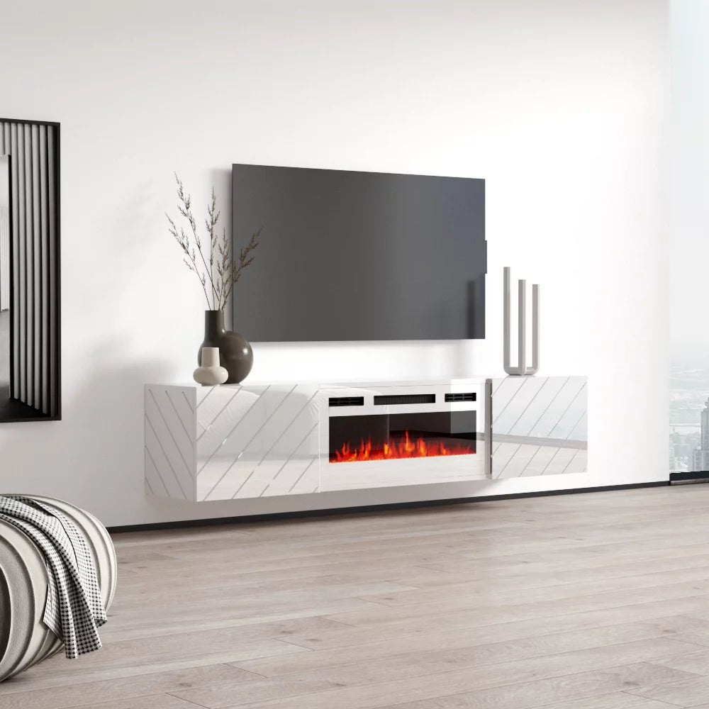 72" High Gloss Floating Fireplace TV Stand U716
