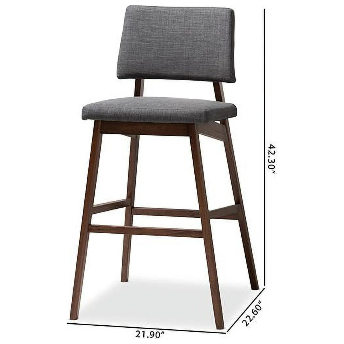 Dark Gray Fabric Upholstered Wood Bar Stool Set of 2 B938
