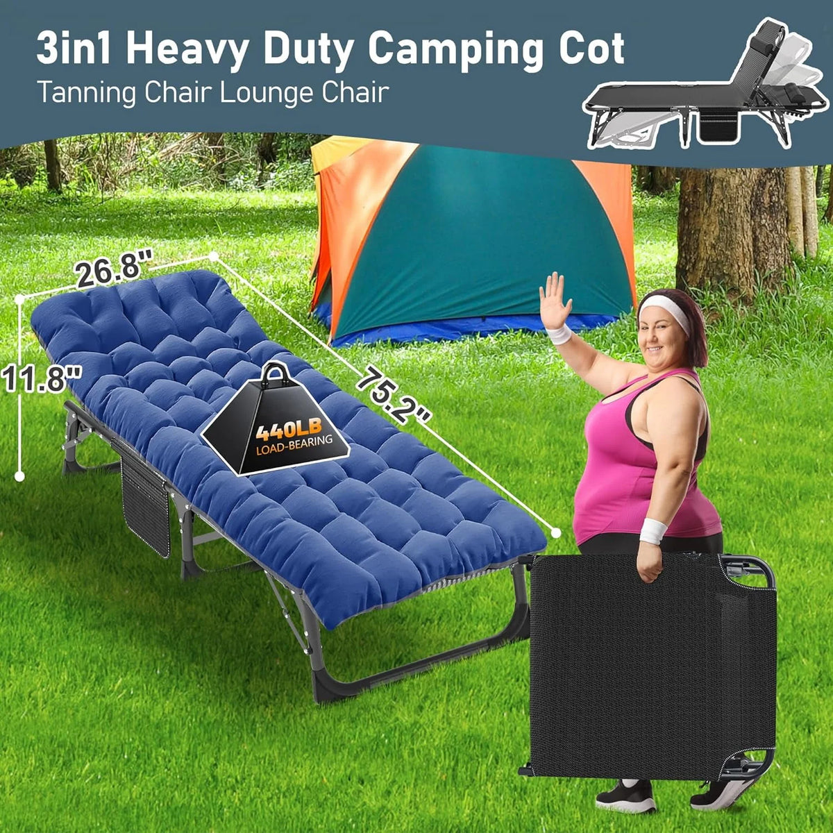 Folding Chaise Lounge Chair 5-Position Heavy Duty U9436