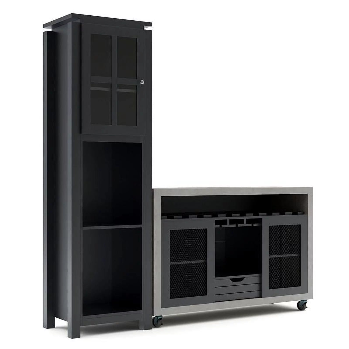 Wood 2pc Server and Wine Bar Cabinet Set in Black F7335