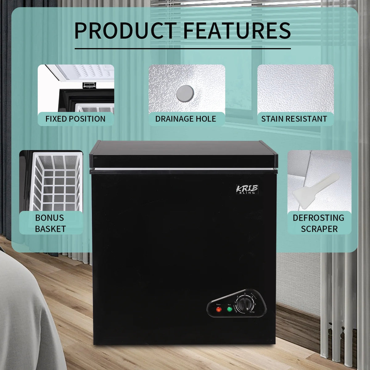 3.5 Cu.Ft Black Chest Freezer with Removable Basket Y95258