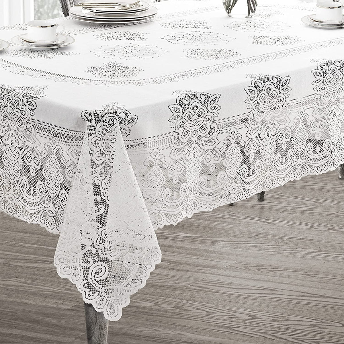 White Polyester Lace Tablecloth 52 x 70 Inch C23263