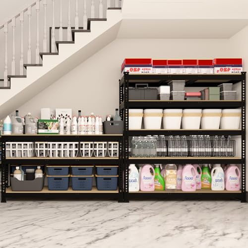 5 Tier Adjustable Heavy Duty Metal Shelving Unit, Black, 2 PCS U7002