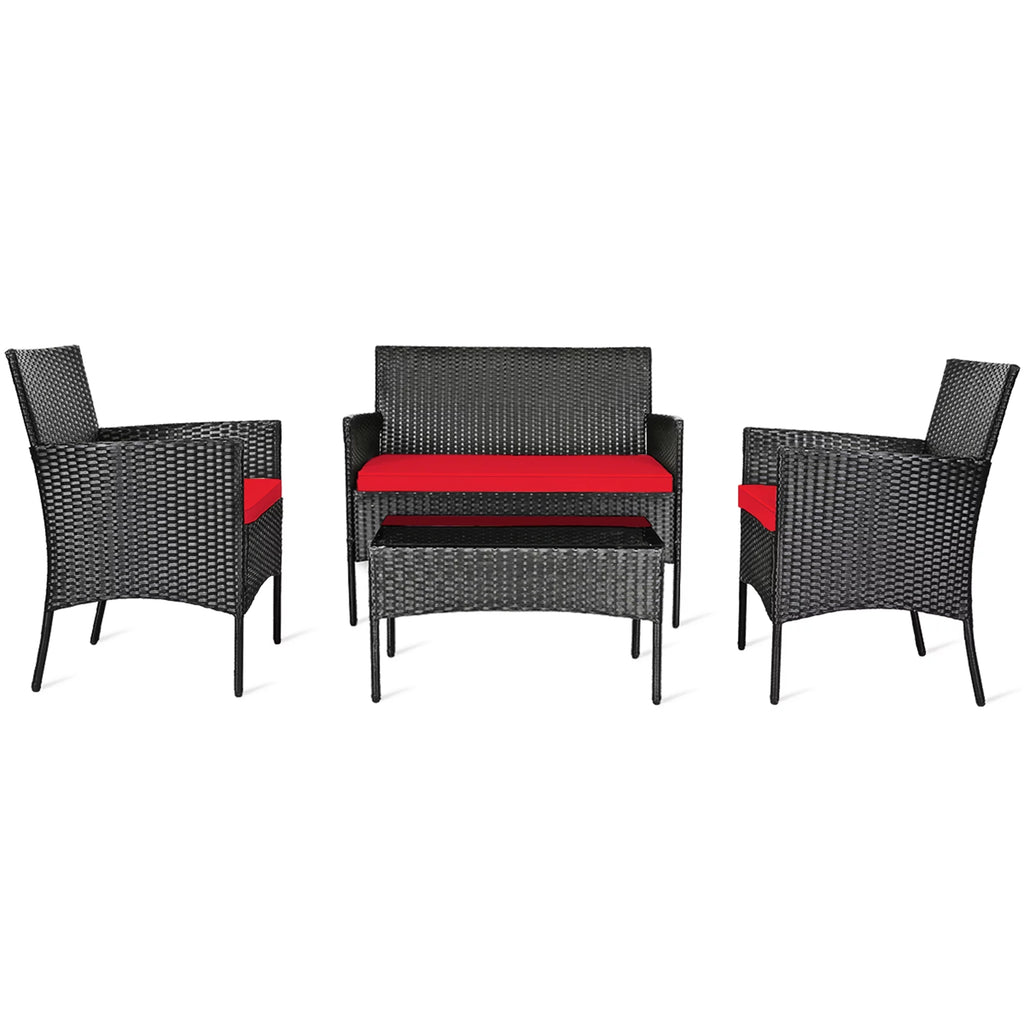4 Pcs Outdoor Rattan Furniture Set with Turquoise Cushion A311001