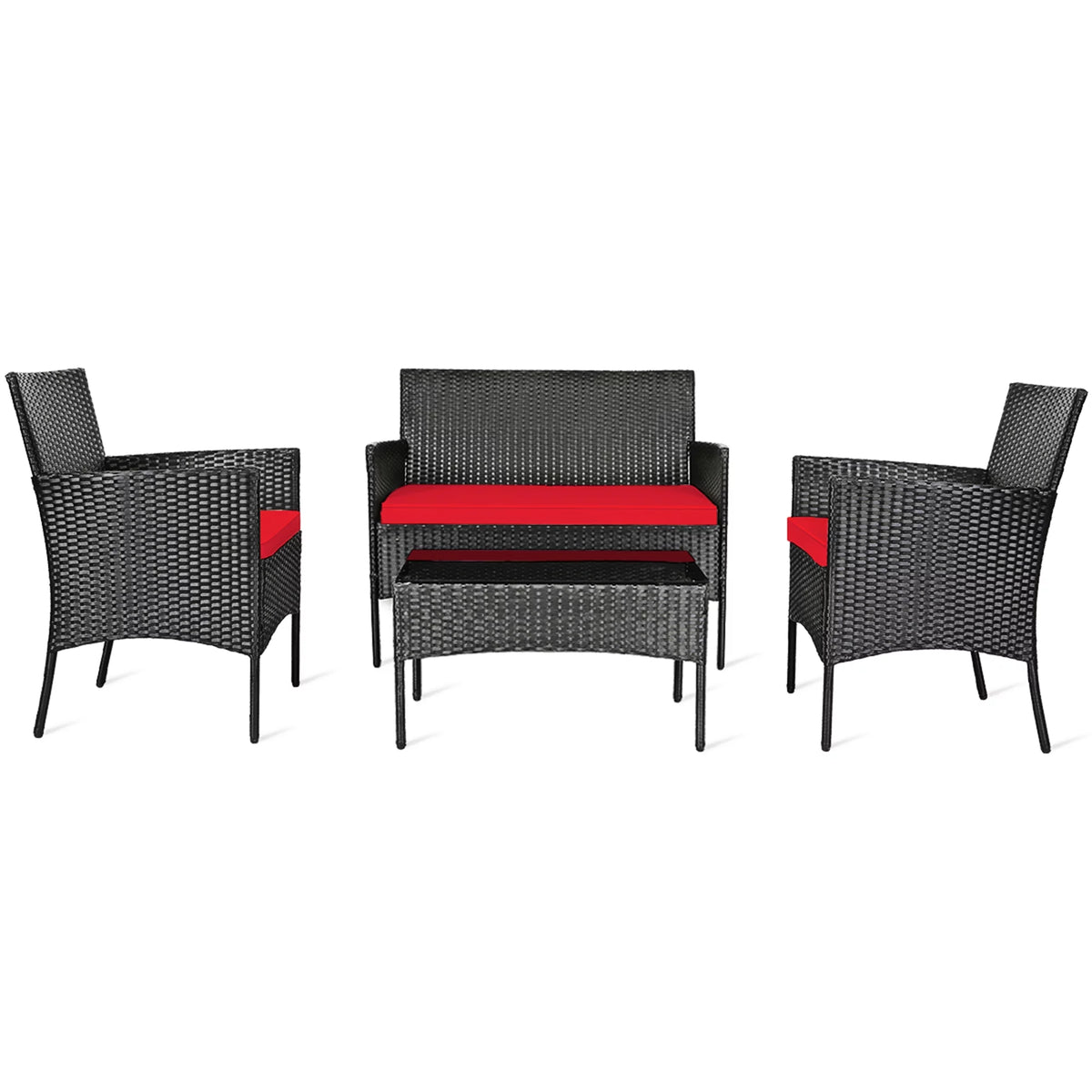 4 Pcs Outdoor Rattan Furniture Set with Turquoise Cushion A311001
