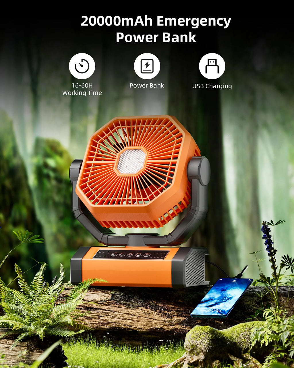 Portable Camping Fan 20000mAh Rechargeable with LED Lantern C1875