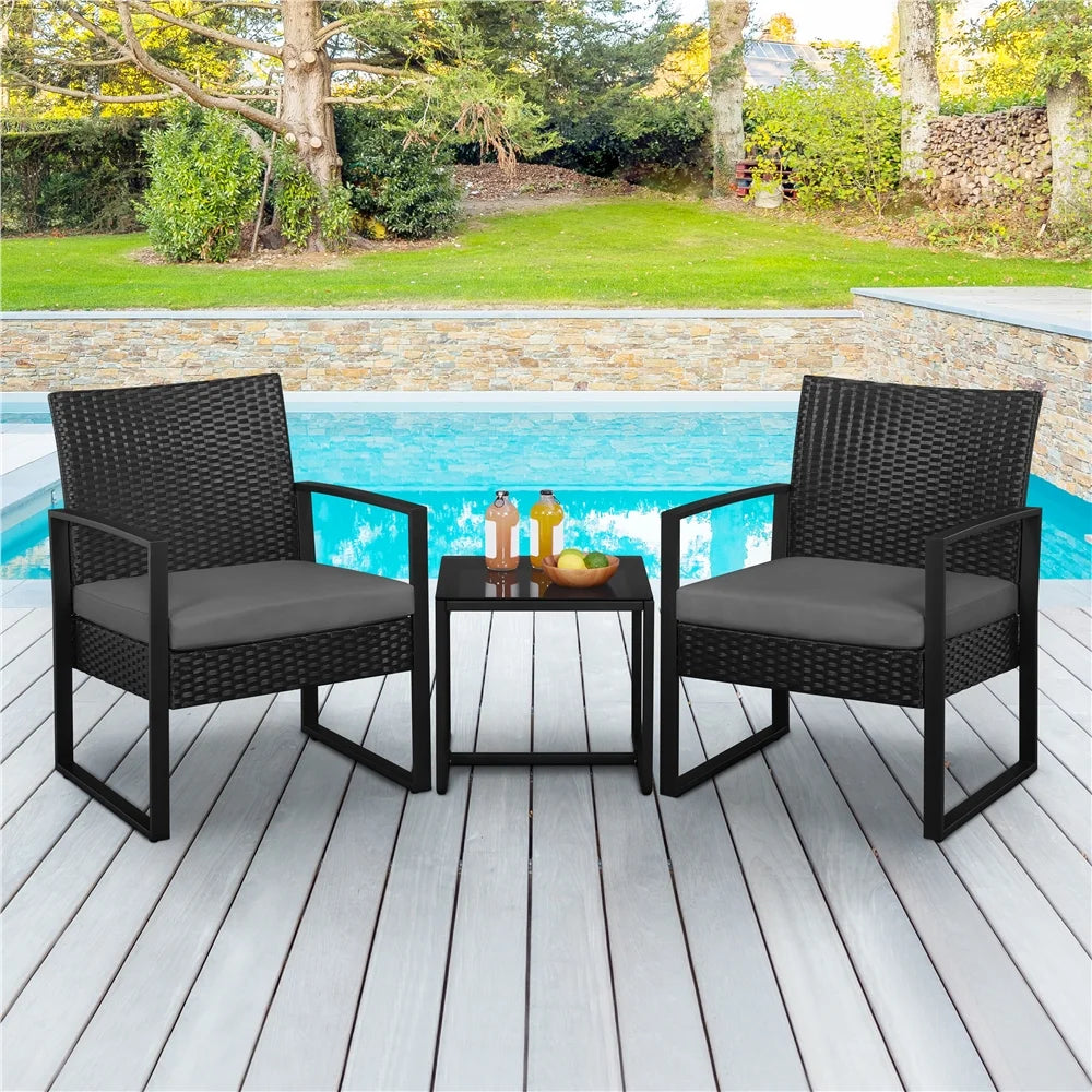 3-piece Patio Rattan Chairs & Table Set with Cushions T458300