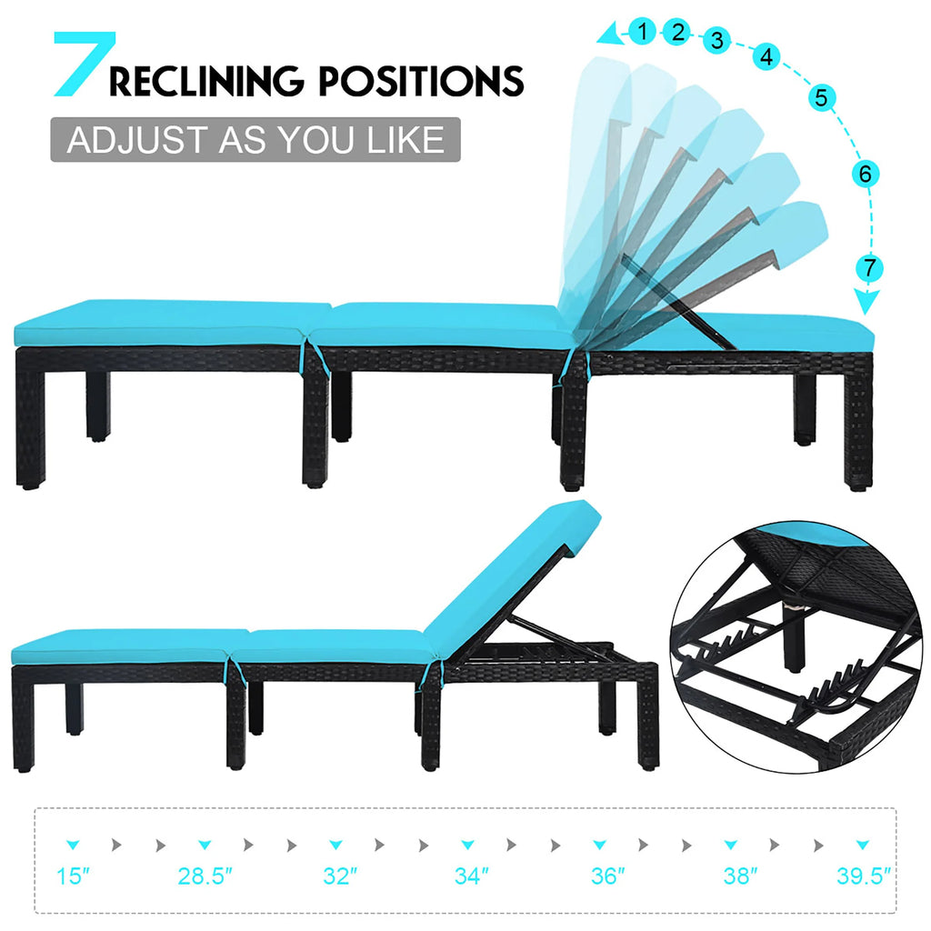 Patio Rattan Lounge Chair Height Adjustable Turquoise N5394