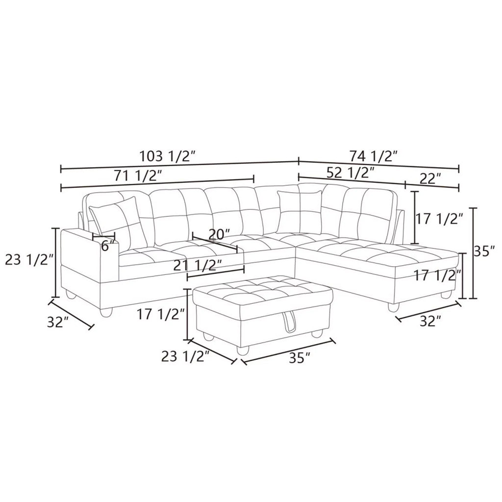 Black L Shaped Convertible Sectional Sofa D8649