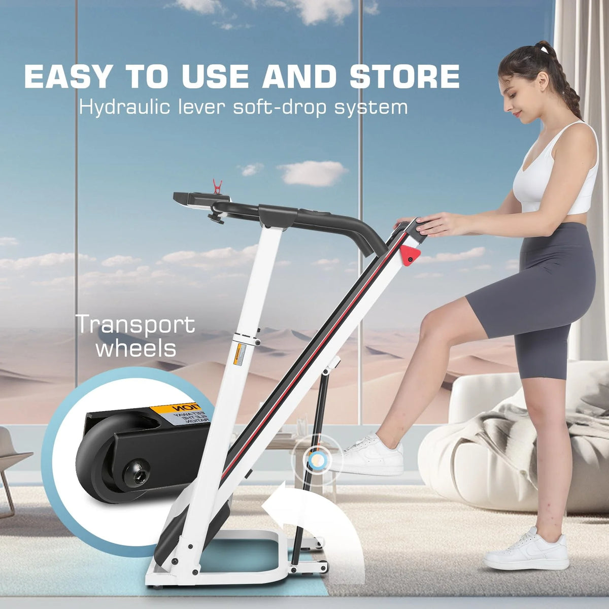 Folding Treadmill with Removable Desk, Adjustable Height, 300lb Weight Capacity, White D692557