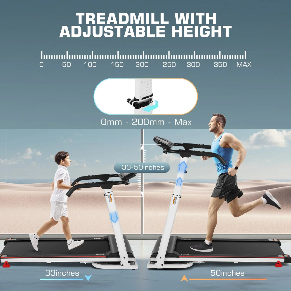 Folding Treadmill with Removable Desk, Adjustable Height, 300lb Weight Capacity, White D692557